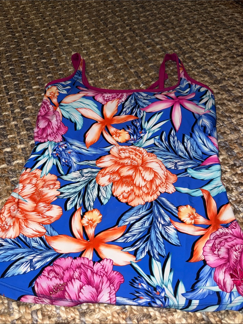 Hapari Blue Floral Tankini with Magenta Bottoms